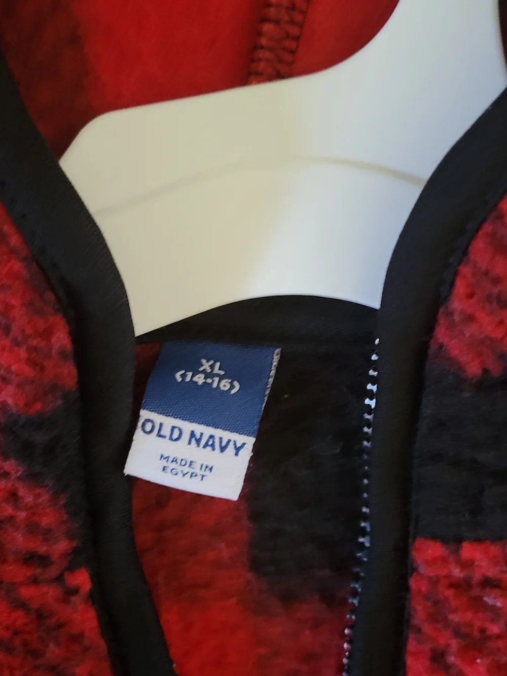 Old Navy Red and Black Buffalo Plaid Hooded Fleece Jacket